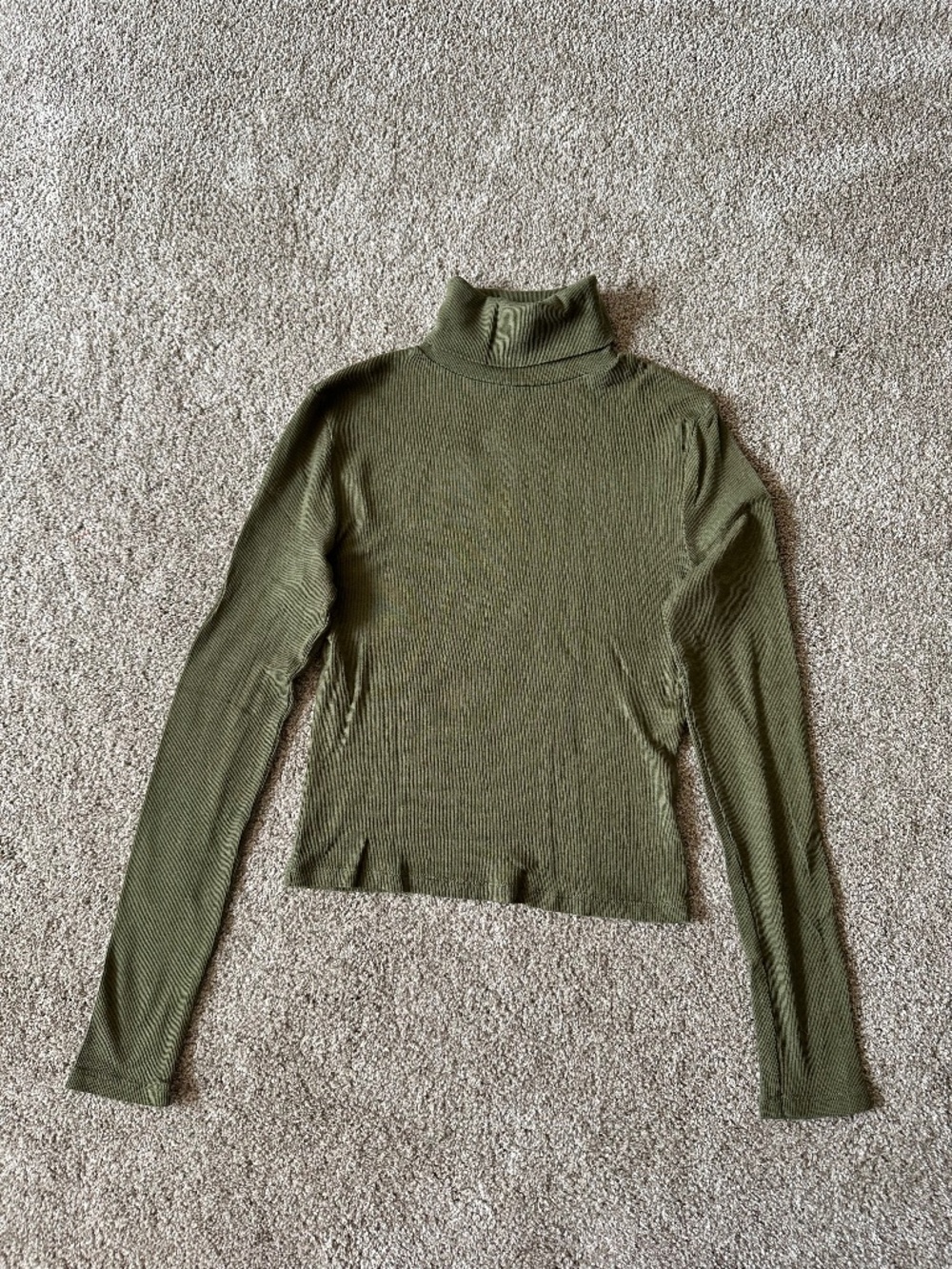 Madewell Olive Green Ribbed Turtleneck Top Long Sleeve Layering M
